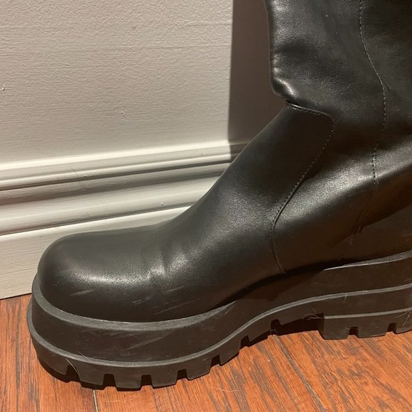 ZARA women's low heeled Tall Black  Chunky Boots Sz 40 - Picture 3 of 6